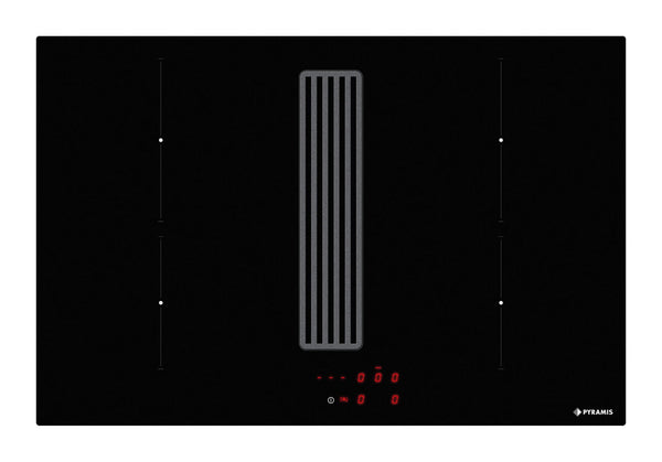 Ansamblu down air Pyramis ABYSSO, 580m³/h, Clasa A, plita inductie, 78cm, 4 zone de gatit, Power Management, Black Glass - EpicHome.ro