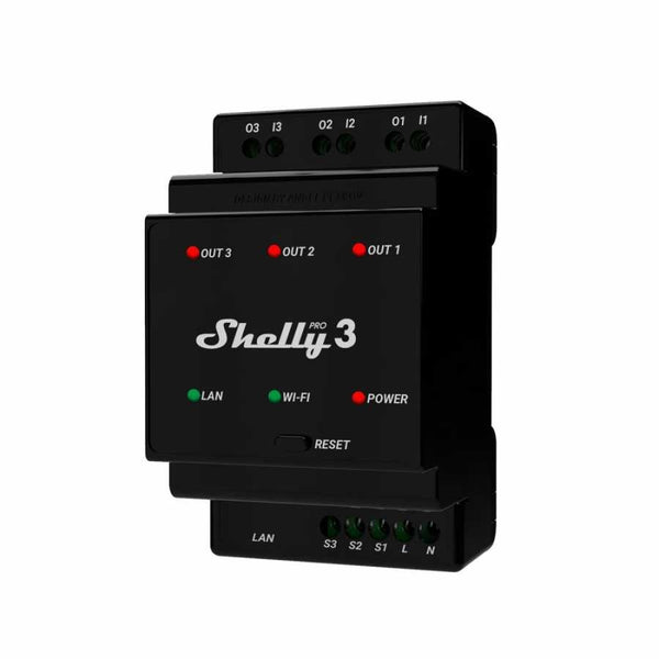 Releu Inteligent Shelly Pro 3 - 3 Canale, WiFi & LAN, Montaj Sina DIN