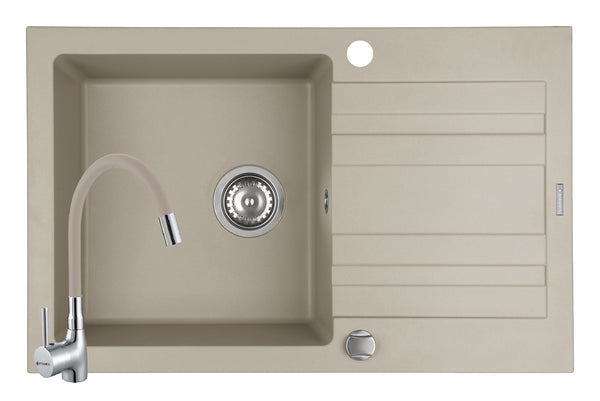 Set chiuveta granit NAXOS 1B1D 79x50 si baterie Eco Flessi Beige #1